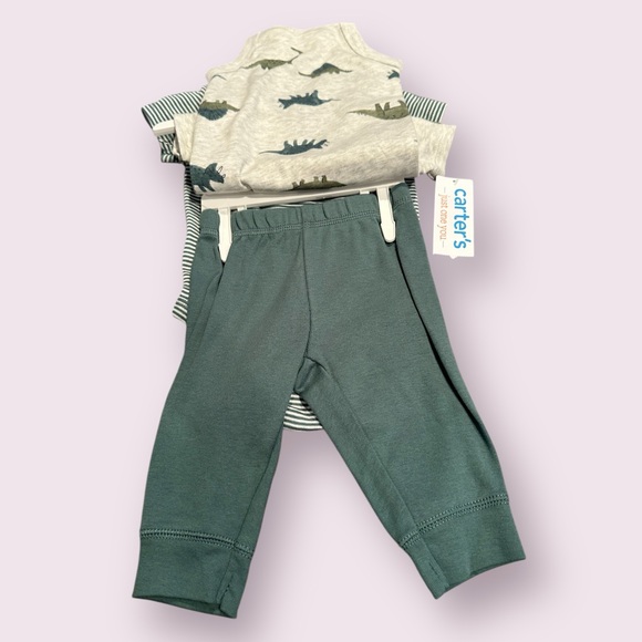 NWT Baby Carter's Dinosaur Baby Bodysuit Set With Sweatpants Size 3 Months - Picture 9 of 9